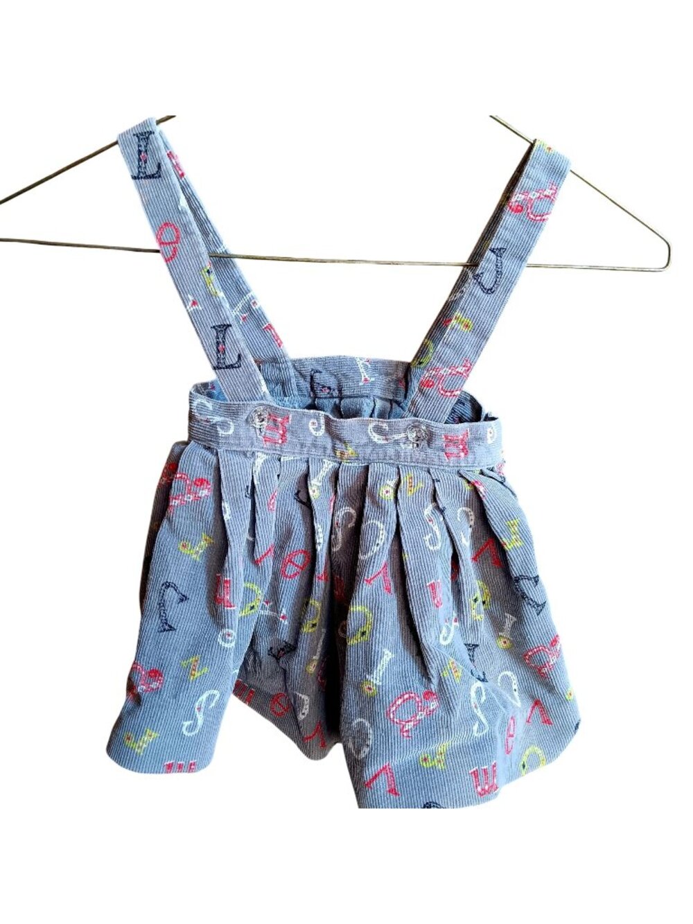 Vintage Girls 2T Toddler Suspender Skirt 1970's Alphabet Print Corduroy Handmade
